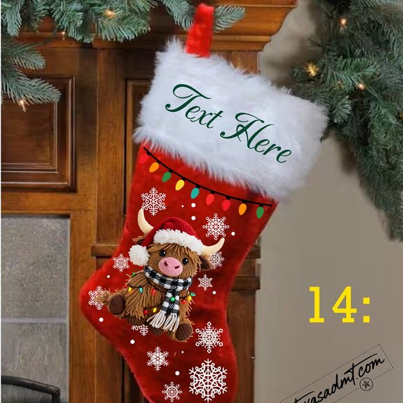 Personalized Merry Christmas Stocking Name/Custom Red Plush with Printed Lights - Picture 12 of 16